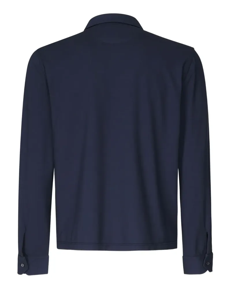 Fedeli Langärmeliges Poloshirt mit Perlmutt-Knöpfen - Blau Blau