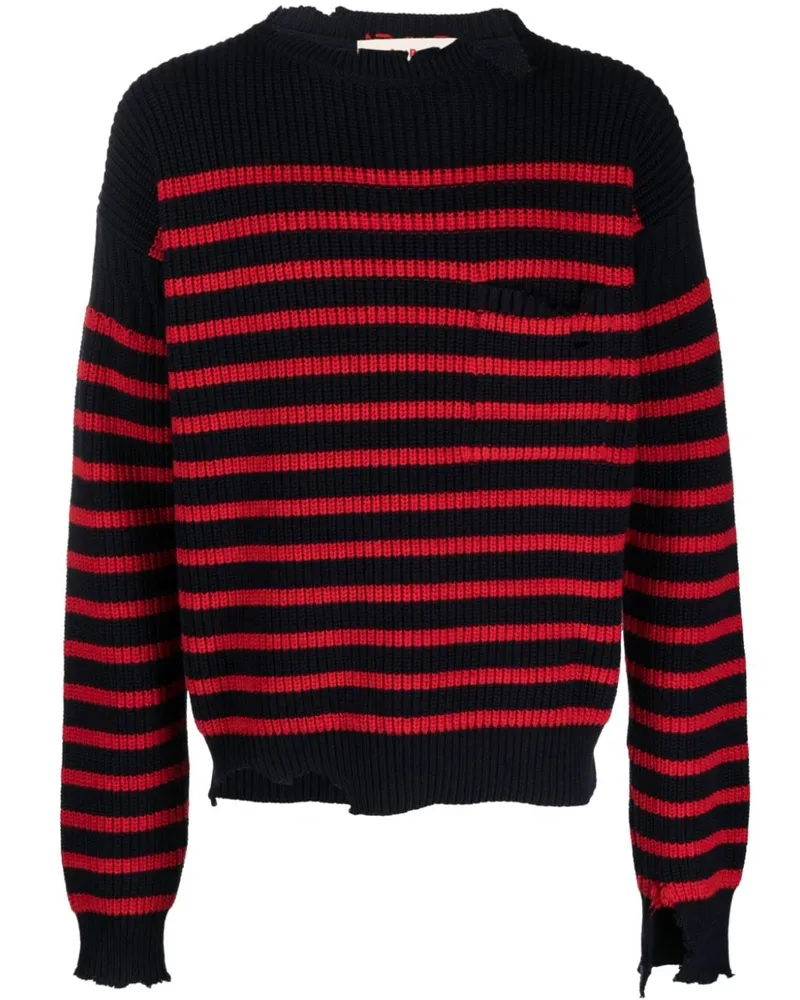 Marni Gestreifter Pullover im Distressed-Look - Blau Blau