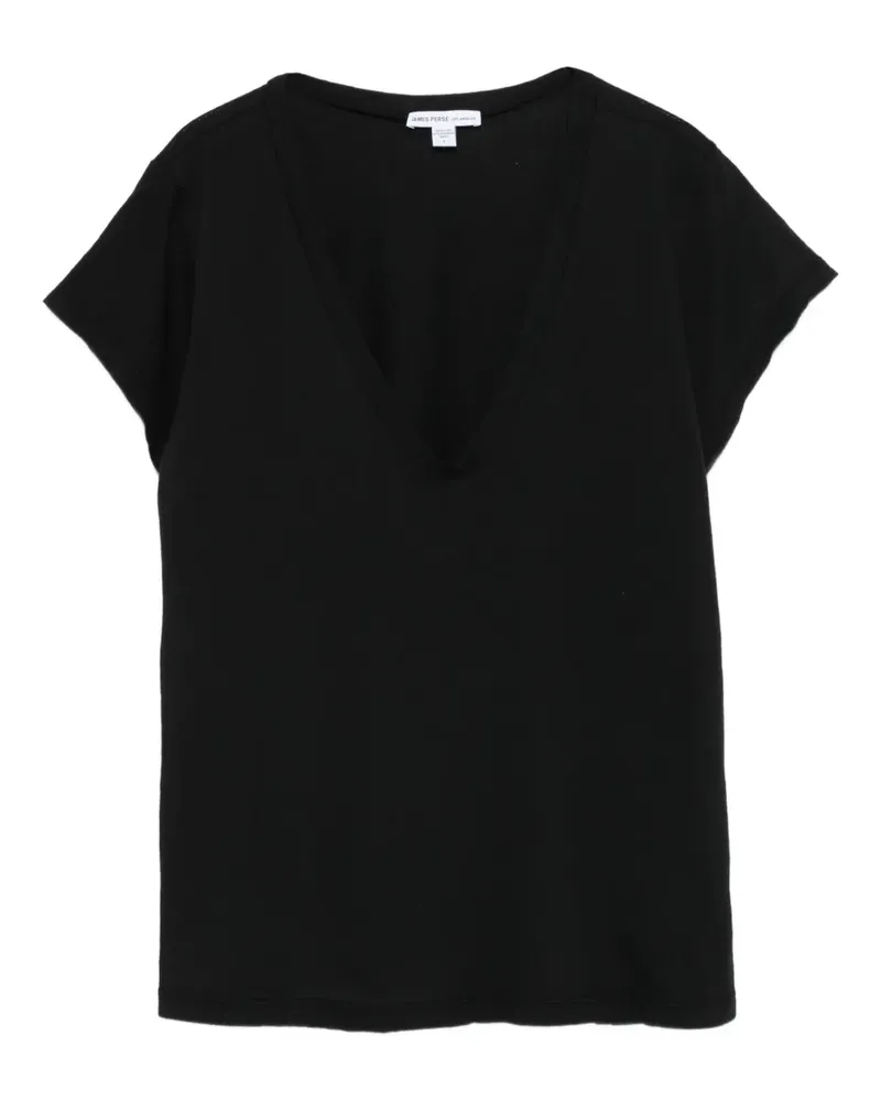 James Perse Ungesäumtes T-Shirt mit V-Ausschnitt - Schwarz Schwarz