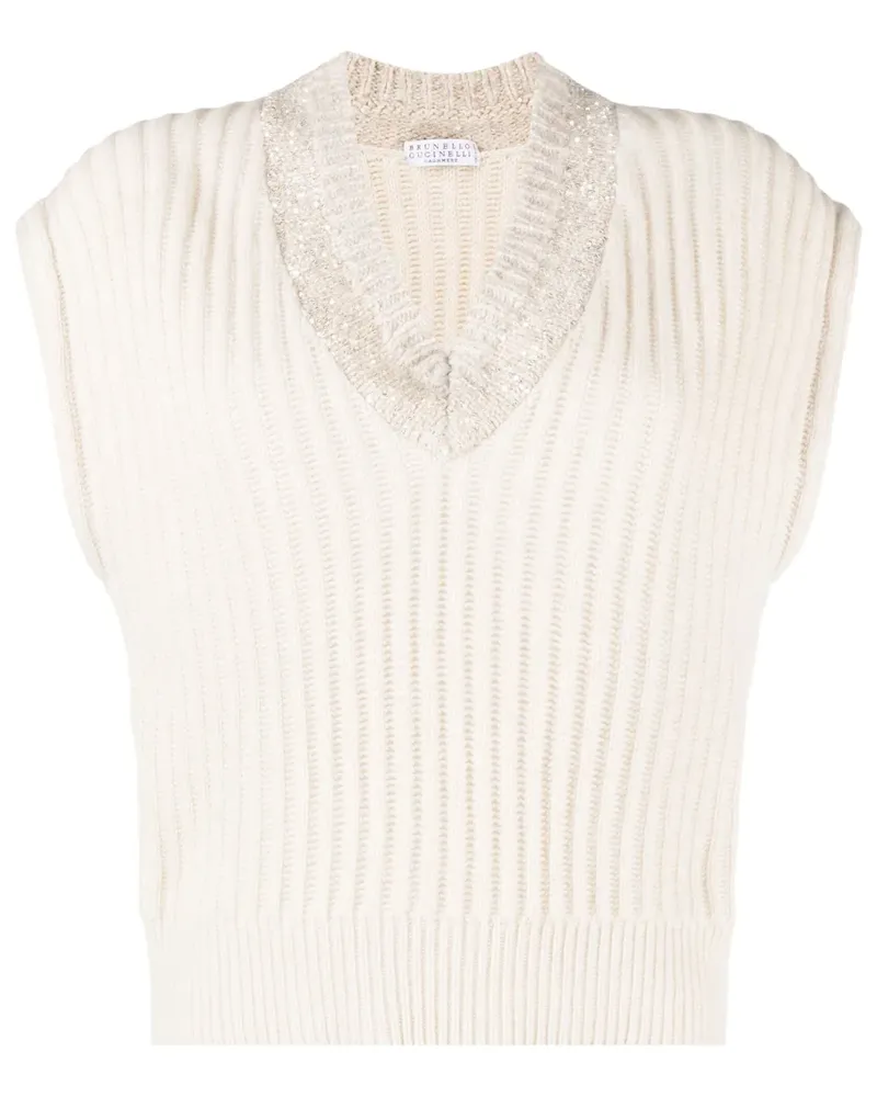 Brunello Cucinelli Strickoberteil mit Pailletten - Nude Nude