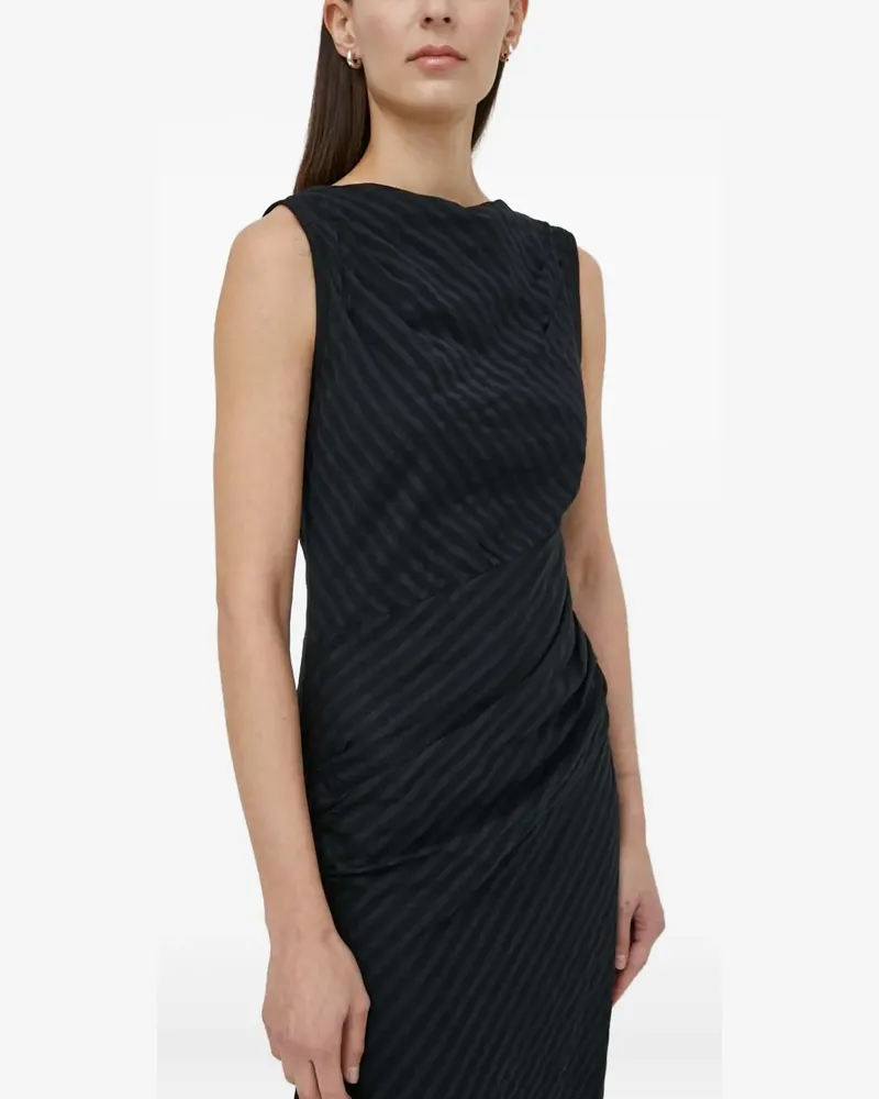 Samsøe & Samsøe Gestreiftes Midikleid mit Raffungen - Schwarz Schwarz