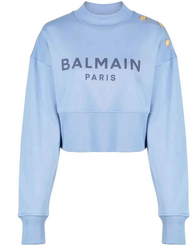 Balmain Cropped-Sweatshirt mit Logo-Print - Blau Blau