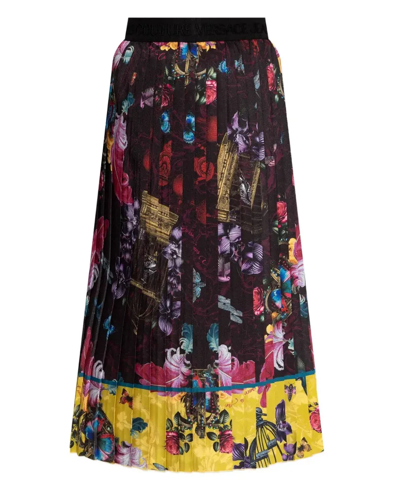 Versace Jeans Midirock mit Blumen-Print - Schwarz Schwarz
