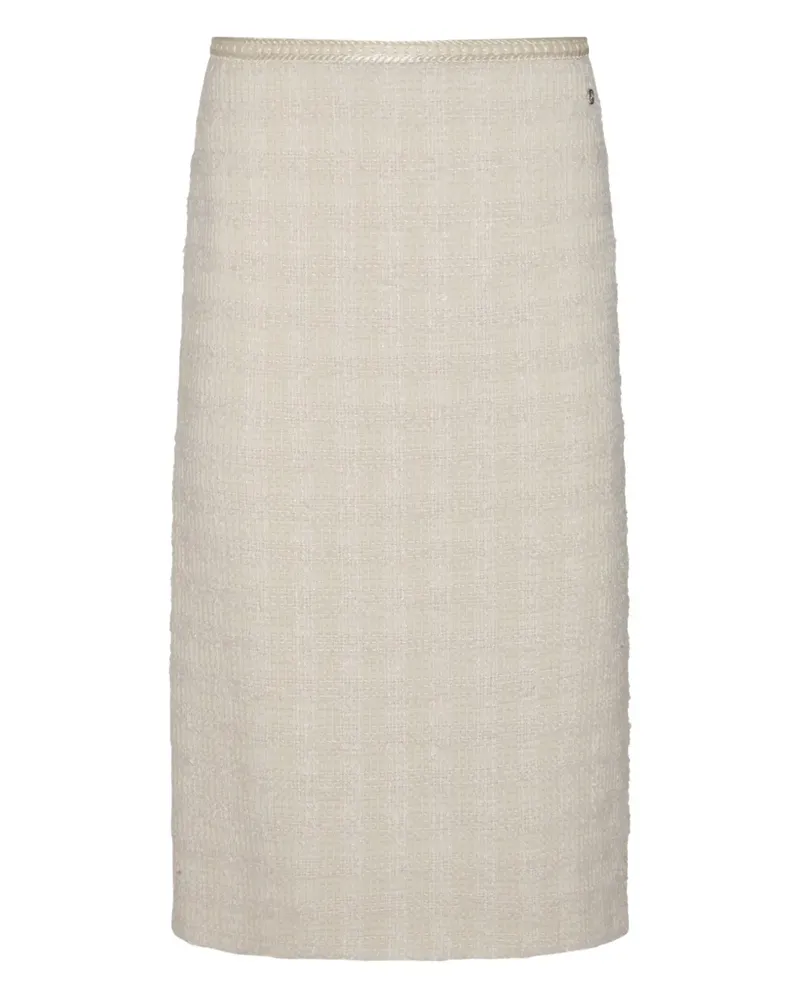 Gucci Tweed-Midirock mit Logo-Schild - Nude Nude