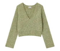 Gebürsteter Pullover mit V-Ausschnitt - Grün