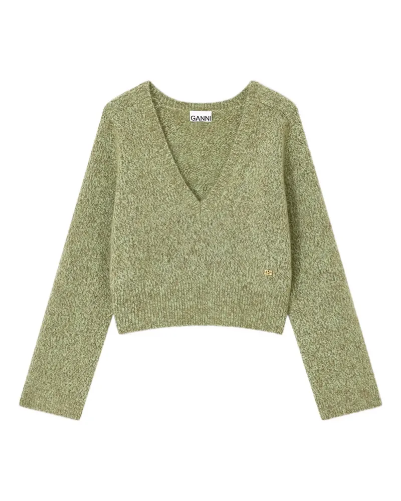 Ganni Gebürsteter Pullover mit V-Ausschnitt - Grün Grün