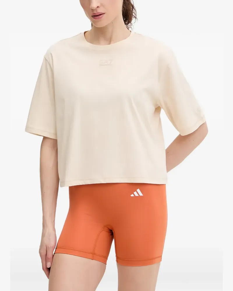 EA7 logo-print cropped T-shirt - Nude Nude