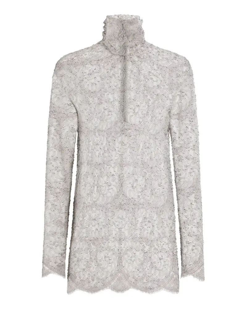 Dolce & Gabbana Spitzentop mit Stehkragen - Grau Grau