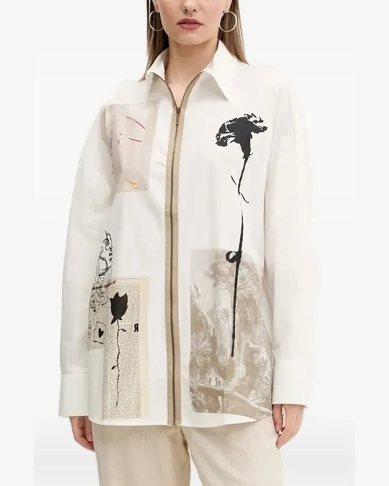 Desigual Reißverschluss-Hemd mit Print - Weiß Weiß