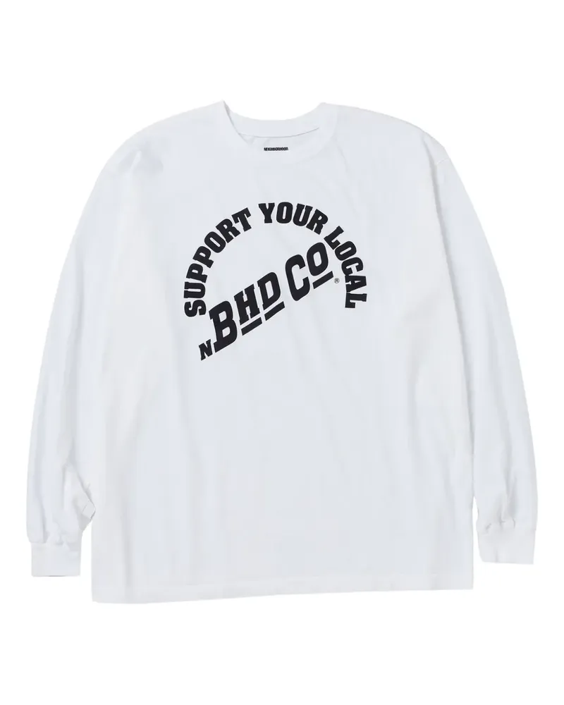Neighborhood Langarmshirt mit gewölbtem Logo - Weiß Weiß