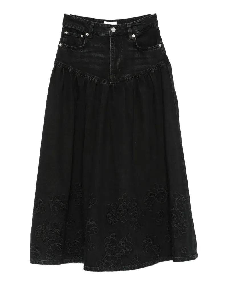 Ganni Kurzer Jeansrock mit Stickerei - Schwarz Schwarz