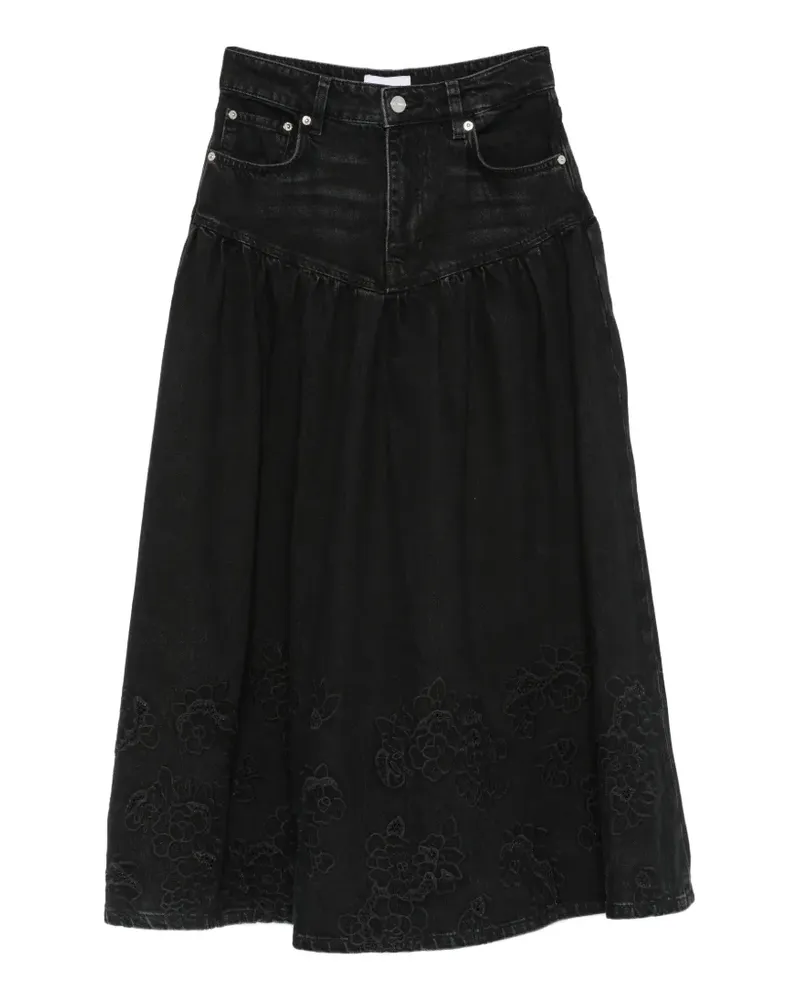 Ganni Kurzer Jeansrock mit Stickerei - Schwarz Schwarz