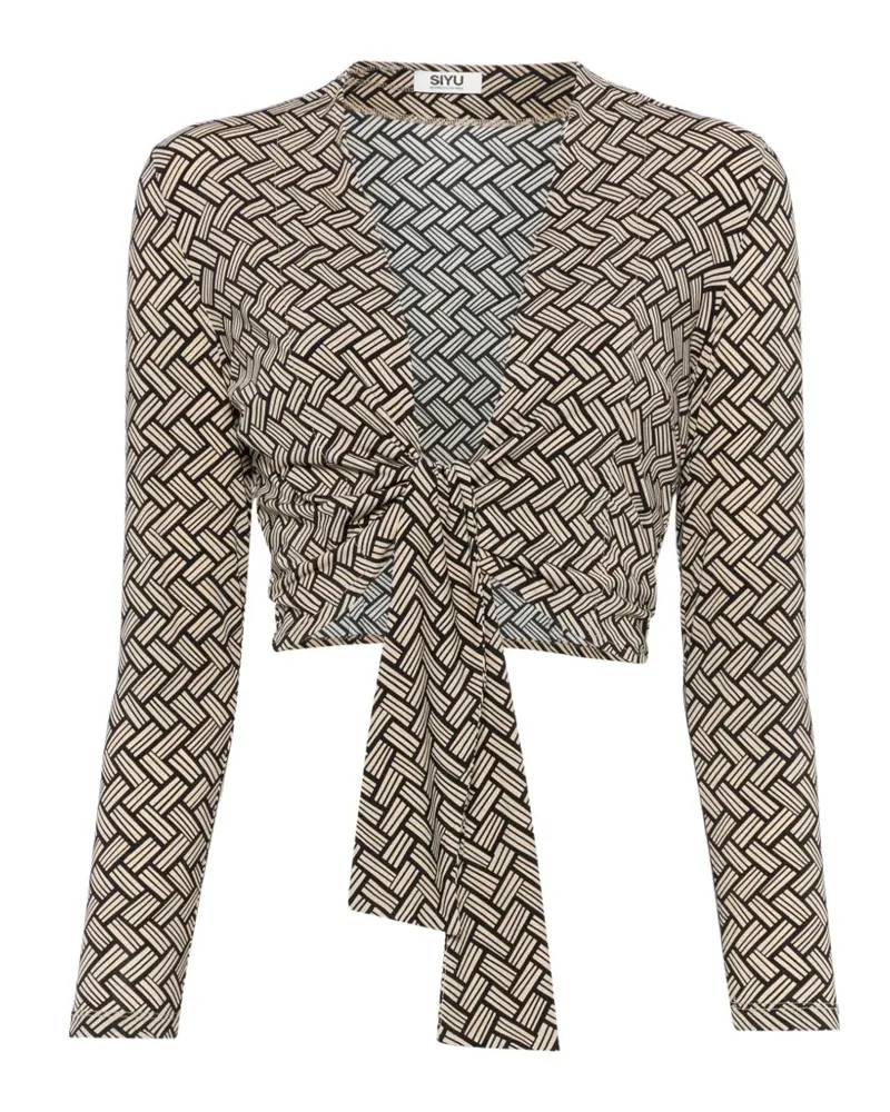 SIYU geometric-pattern tie-front blouse - Nude Nude