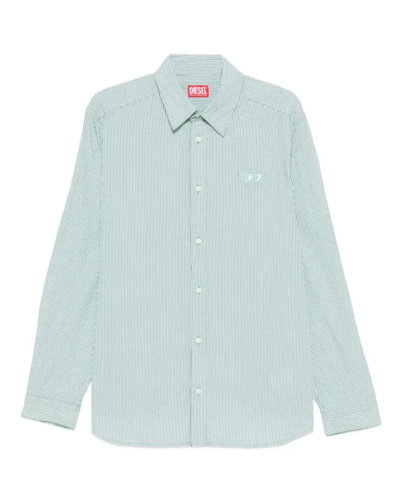 Diesel Gestreiftes Hemd mit Stickerei - Grün Grün
