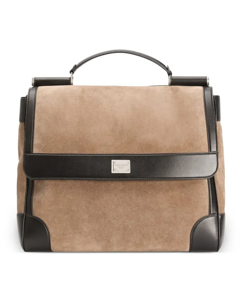 Dolce & Gabbana Strukturierte Sicily Schultertasche aus Wildleder und Leder - Braun Braun