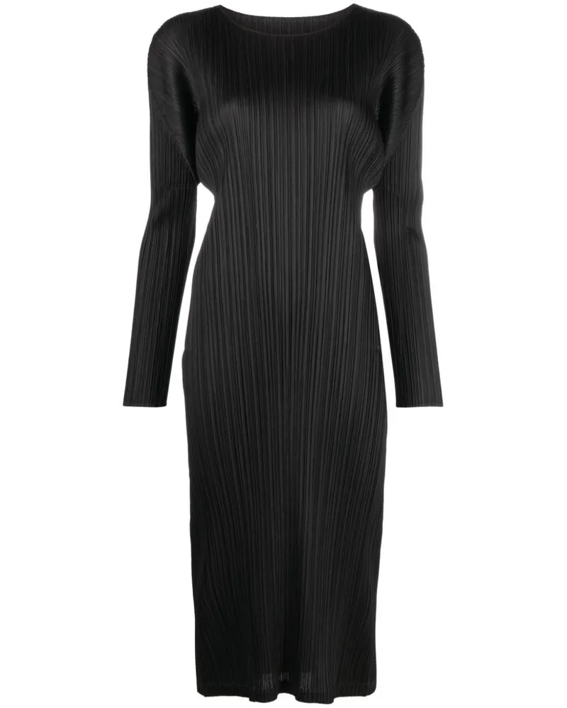 Issey Miyake Plissiertes Midikleid - Schwarz Schwarz