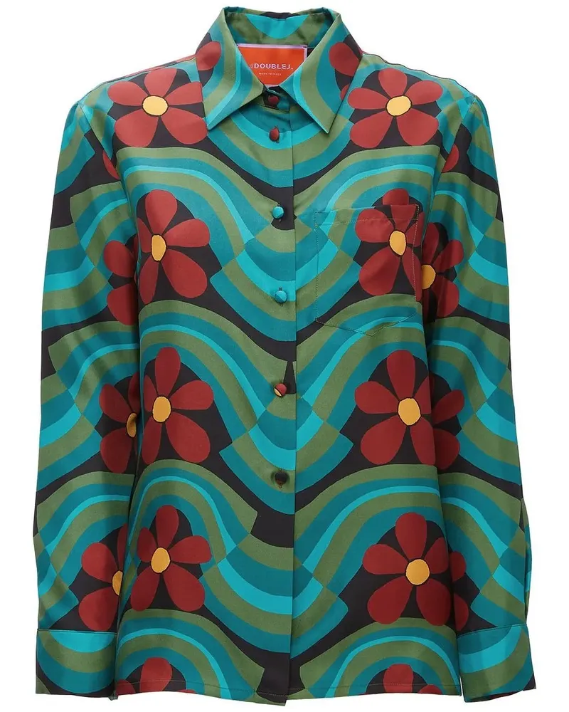 La DoubleJ Seidenhemd mit grafischem Print - Blau Blau