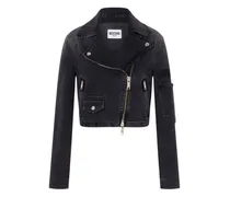 Cropped-Bikerjacke aus Denim - Grau