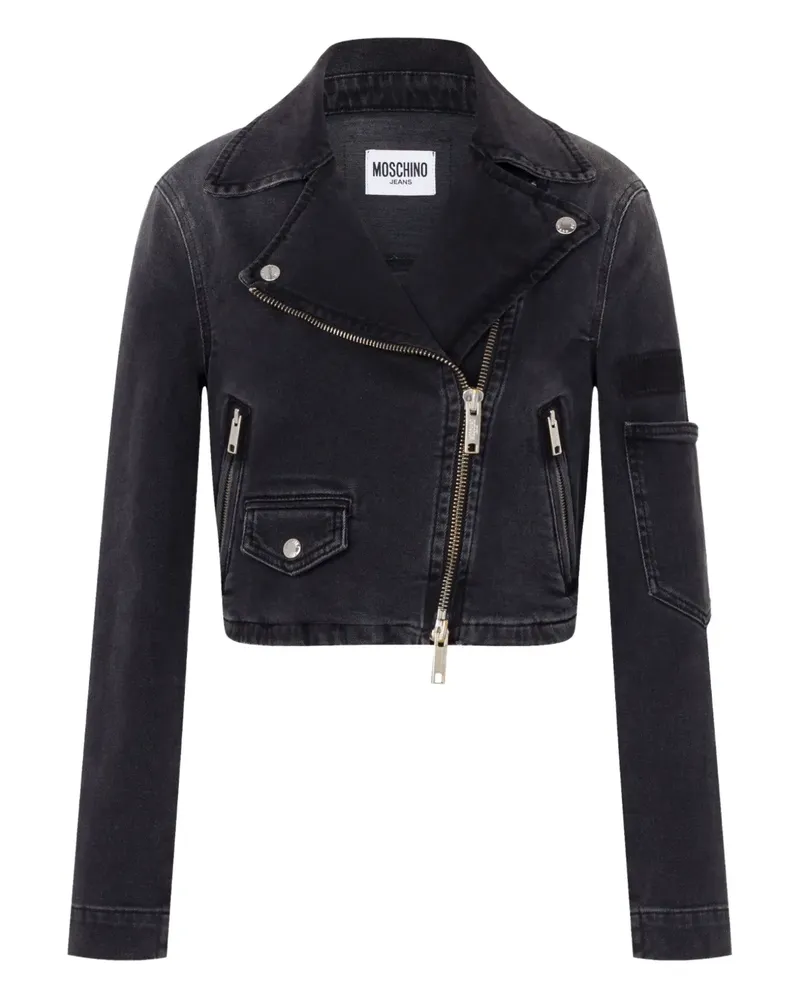 Moschino Cropped-Bikerjacke aus Denim - Grau Grau