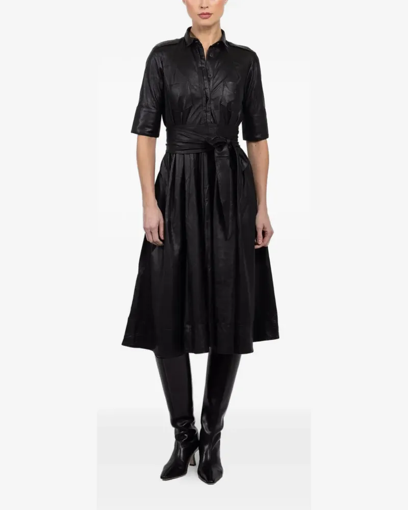 Hannes Roether belted short-sleeve midi dress - Schwarz Schwarz