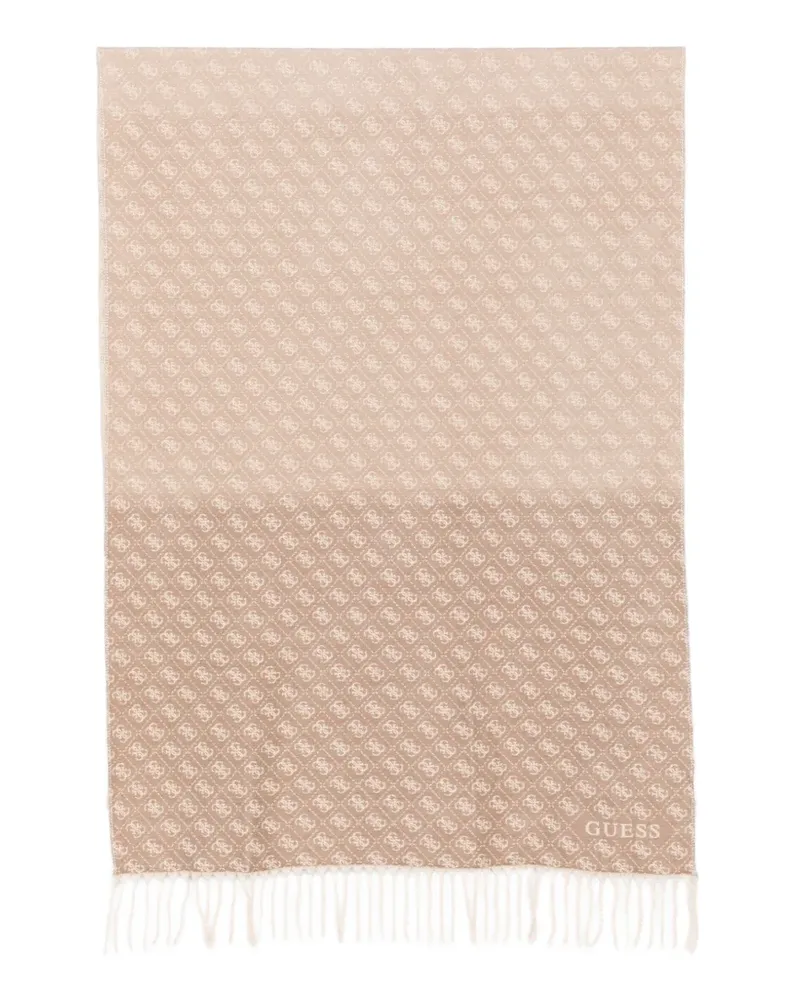 Guess monogram-print fringed scarf - Nude Nude