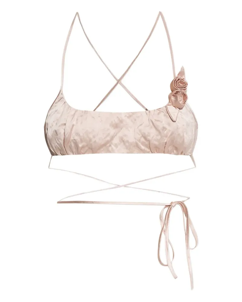 Blumarine Satintop in Knitteroptik mit Rosenapplikation - Rosa Rosa