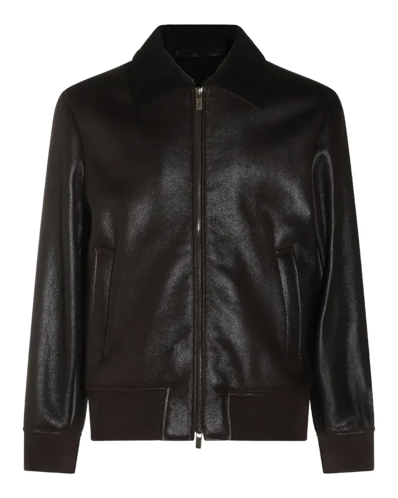 Salvatore Santoro shearling-collar leather jacket - Braun Braun