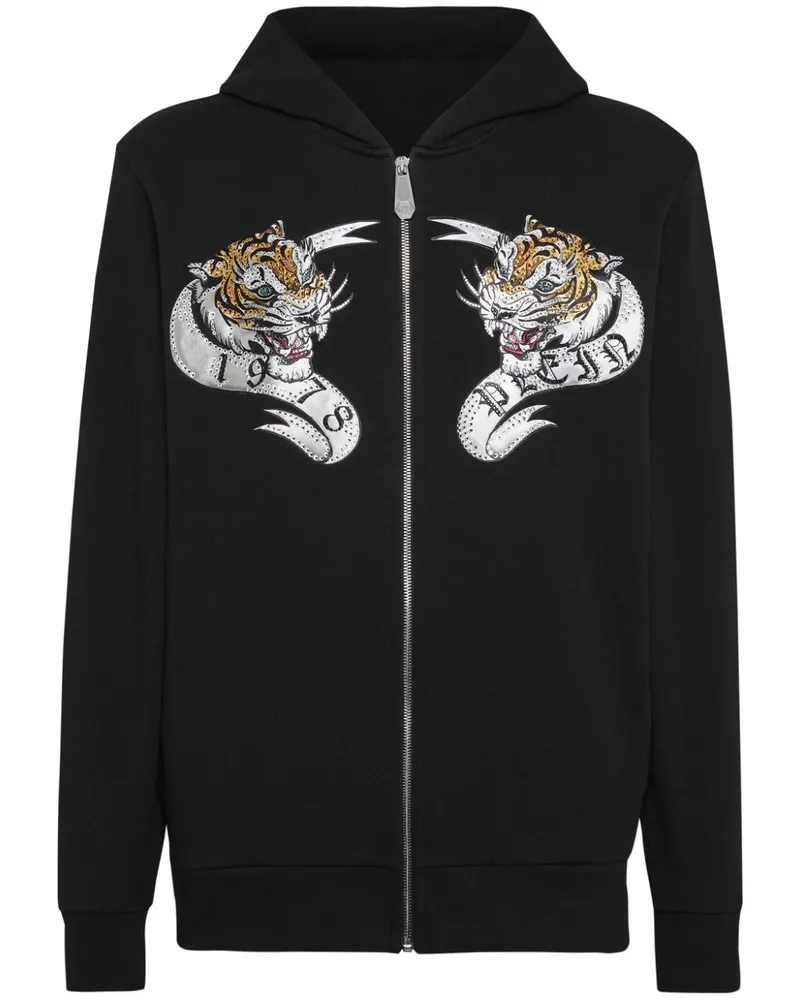 Philipp Plein Kristallverzierter Hoodie Schwarz