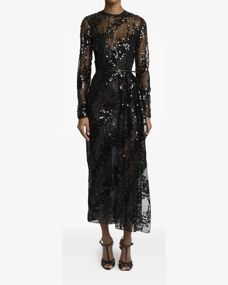 Elie Saab sequined long-sleeve midi dress - Schwarz Schwarz