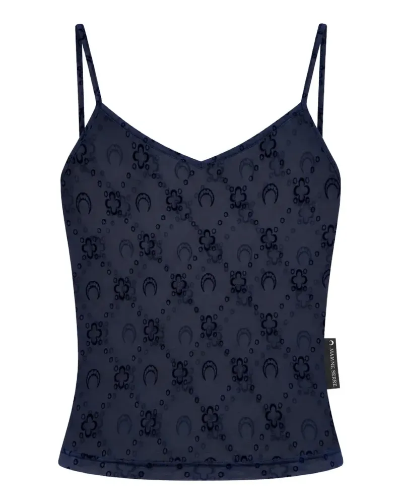 Marine Serre Oberteil aus Mesh mit Monogramm - Blau Blau