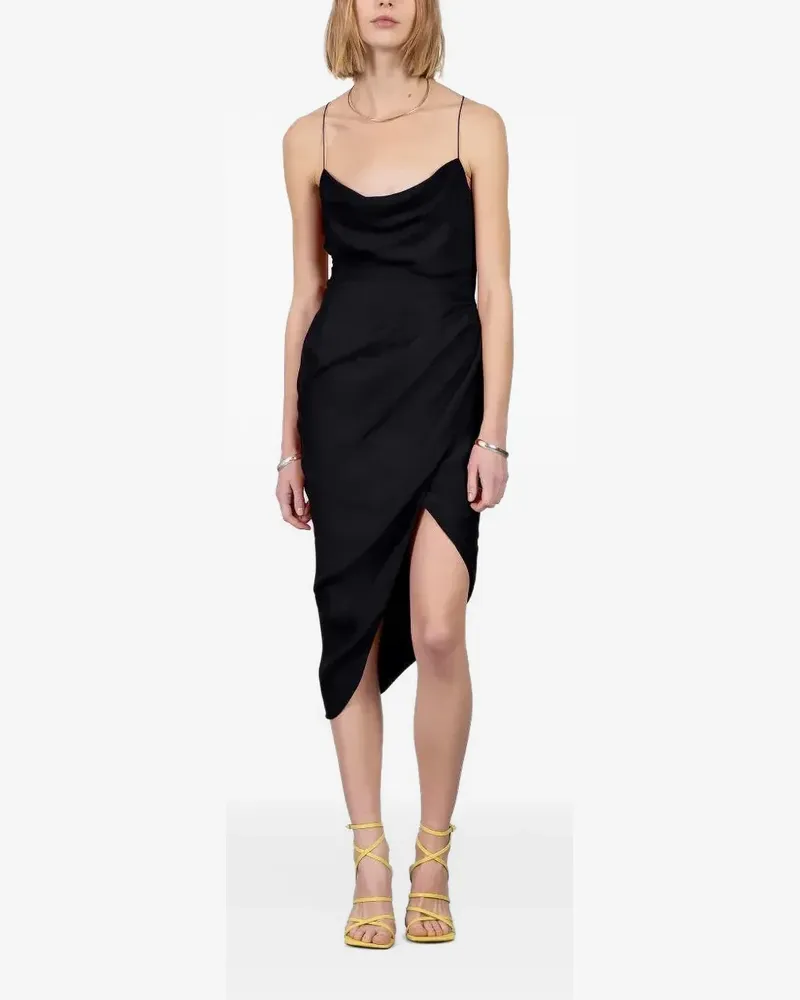 GAUGE81 Asymmetrisches Shiroi Seidenkleid mit Drapierung - Schwarz Schwarz