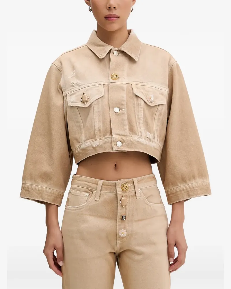 VICOLO Verzierte Cropped-Jeansjacke - Braun Braun