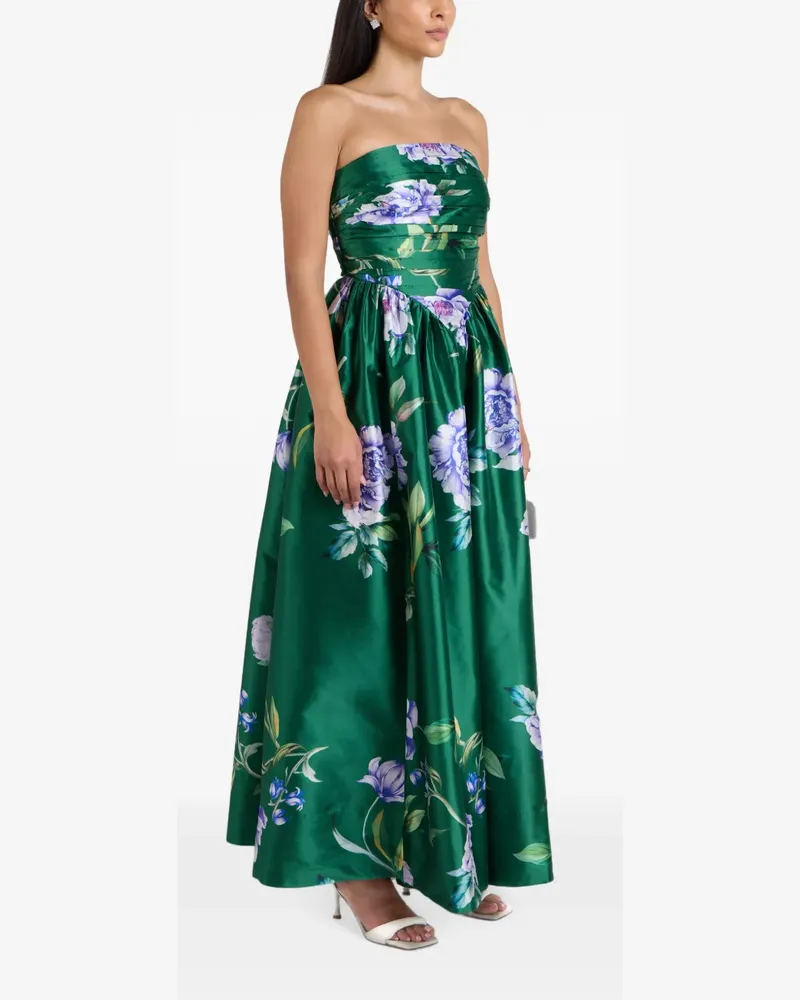 Hemant & Nandita Gerafftes Kleid mit Blumenprint - Grün Grün