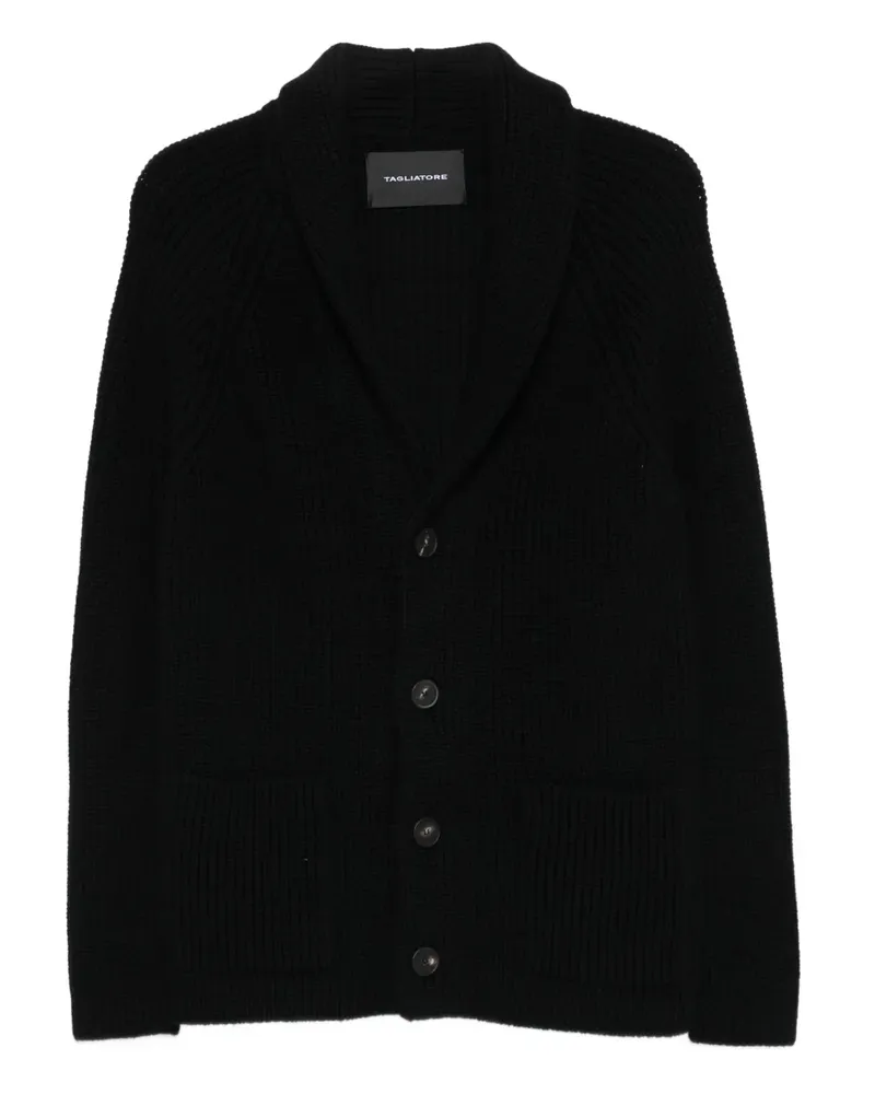Tagliatore Gerippter Cardigan mit Schalkragen - Schwarz Schwarz