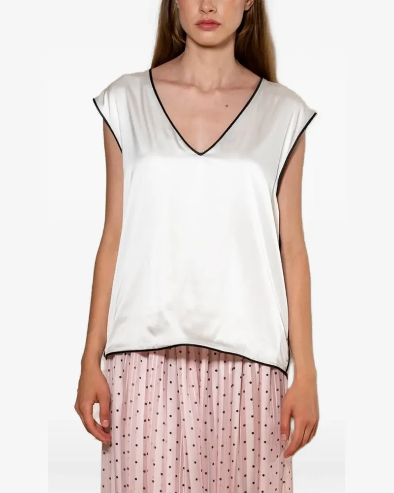 STYLAND Seidenbluse mit Paspelierung - Weiß Weiß