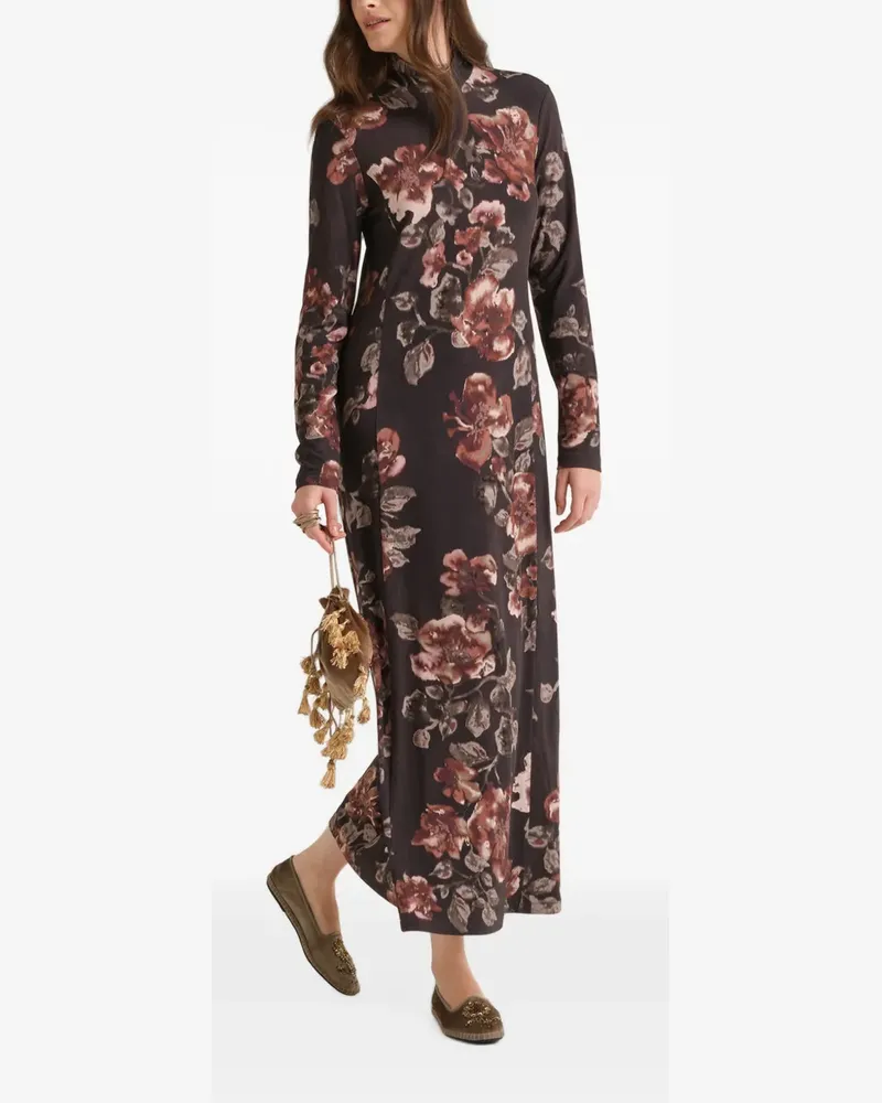 Maliparmi Frosted Blossom turtleneck shift midi dress - Braun Braun