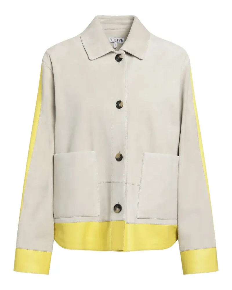 Loewe Jacke aus Wildleder und Lammleder mit Umschlag - Grau Grau