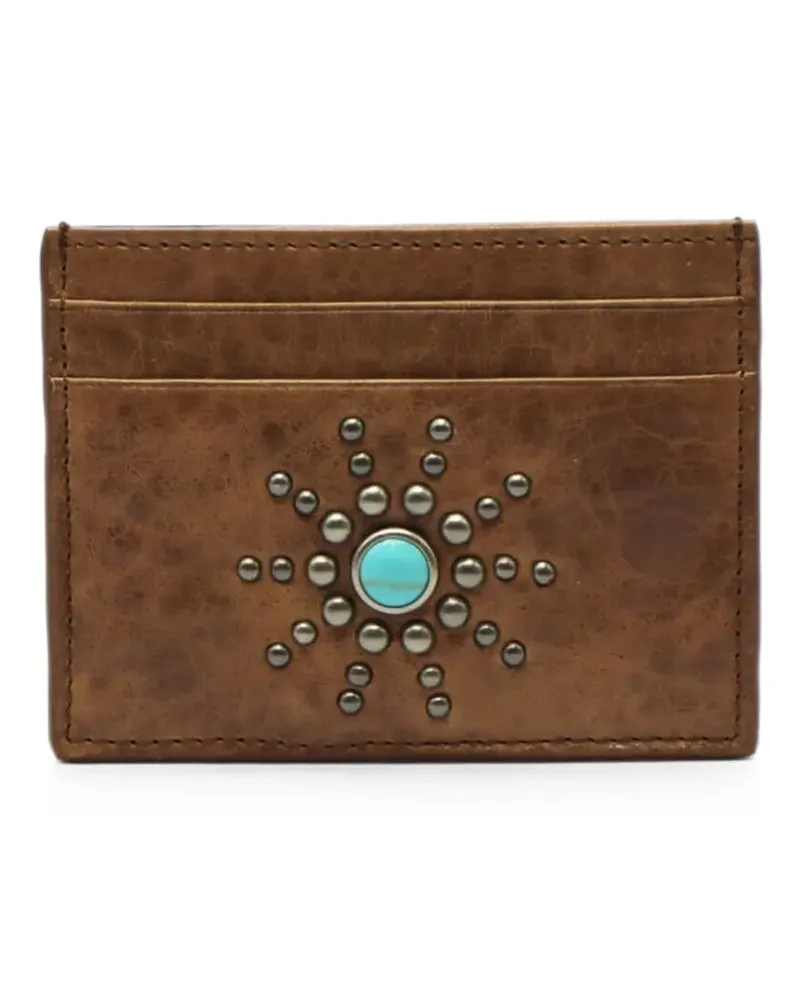 HTC Hollywood Trading Company Sun stud-embellished leather card holder - Braun Braun