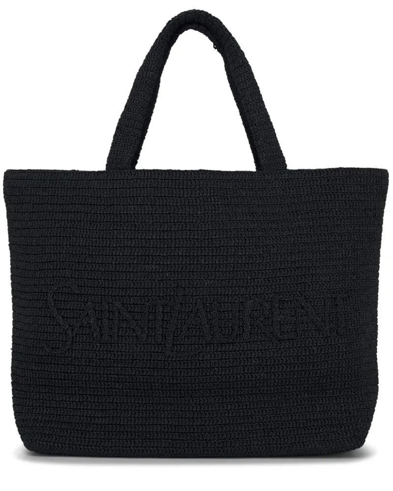 Saint Laurent Bast-Shopper mit Logo-Stickerei Schwarz