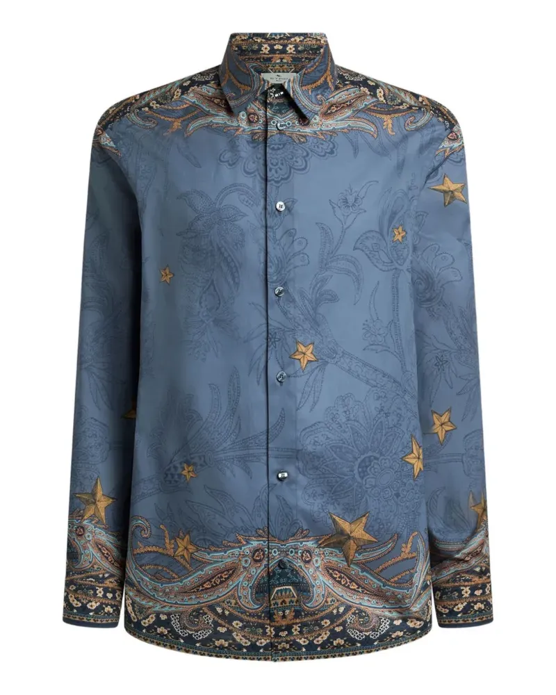 Etro cotton muslin shirt with placed Pegaso print - Blau Blau
