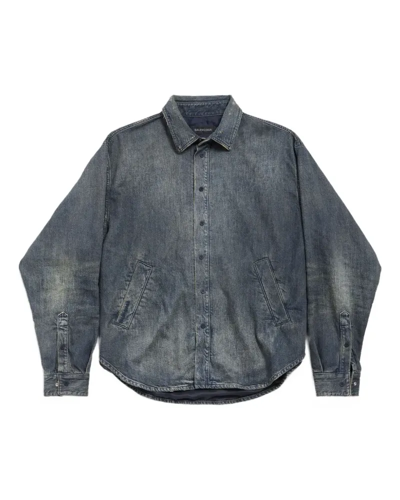 Balenciaga Hemdjacke mit Logo-Stickerei - Blau Blau