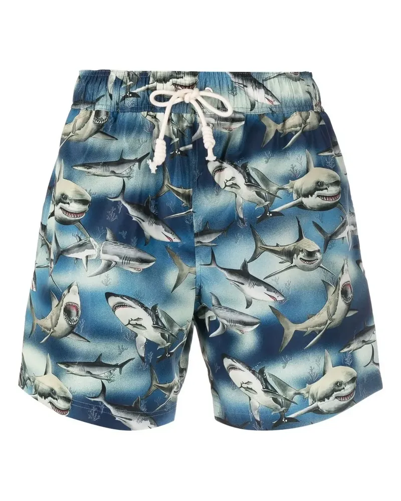 Palm Angels Badeshorts mit Hai-Print - Blau Blau