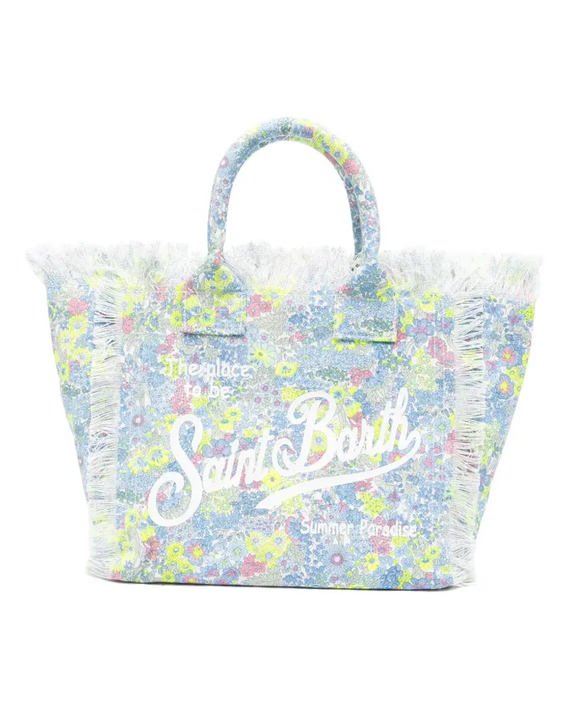 MC2 Saint Barth Vanity floral-print frayed cotton tote bag - Blau Blau