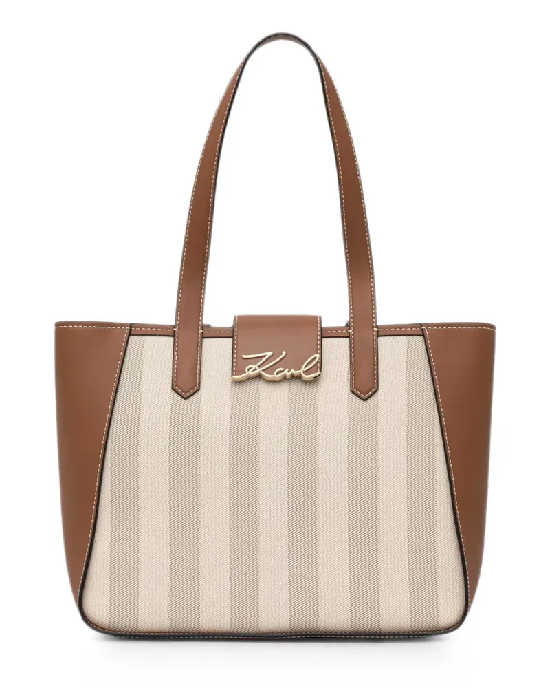 Karl Lagerfeld stripe-pattern logo-plaque tote bag - Nude Nude