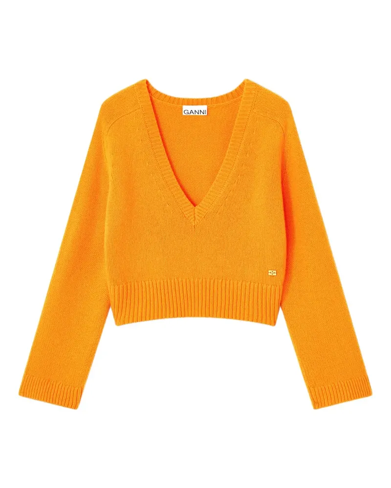 Ganni Kaschmirpullover mit tiefem V-Ausschnitt - Orange Orange