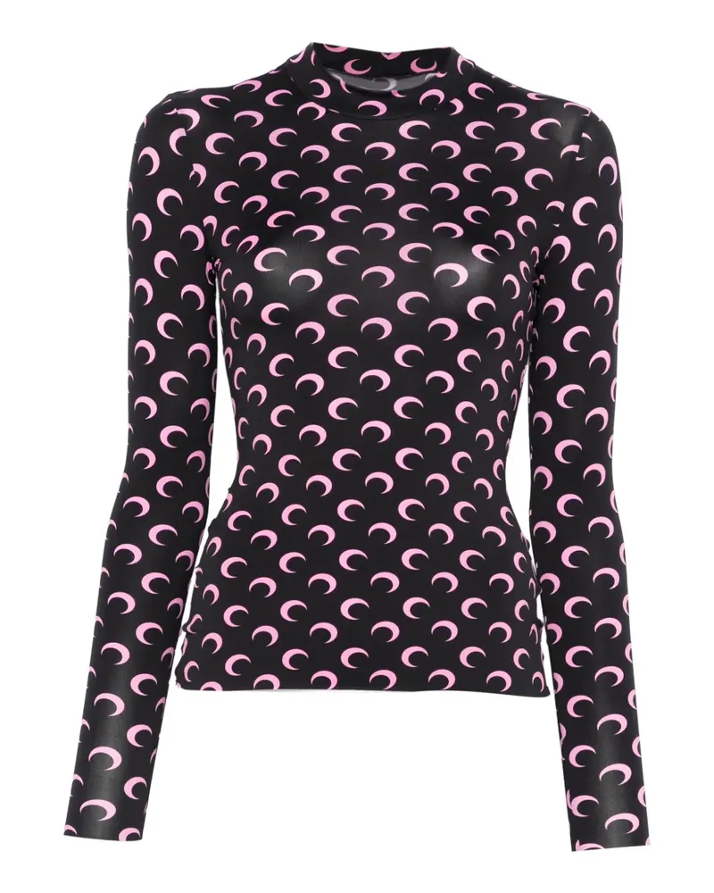 Marine Serre Oberteil mit Mond-Print - Schwarz Schwarz