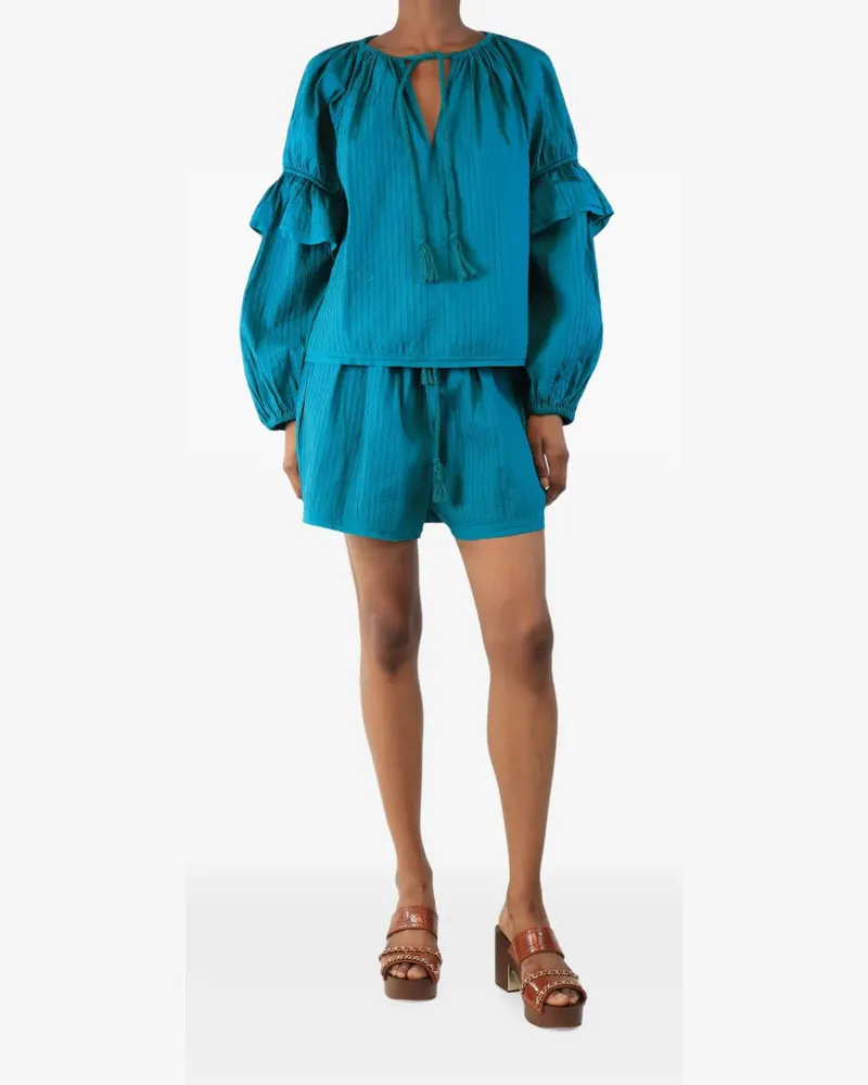 Ulla Johnson Puffärmel-Short-Set mit Rüschen - Blau Blau