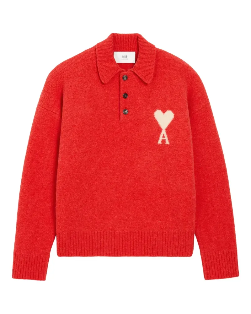AMI Paris Poloshirt mit Ami de Coeur-Intarsie - Rot Rot