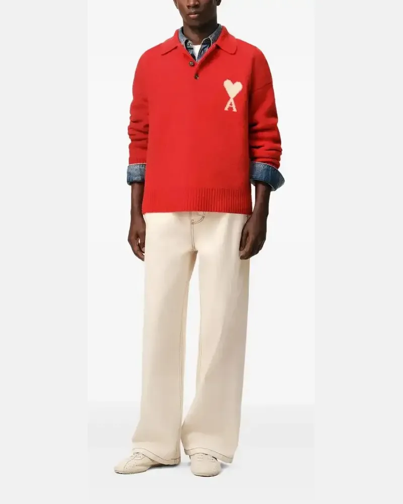 AMI Paris Poloshirt mit Ami de Coeur-Intarsie - Rot Rot