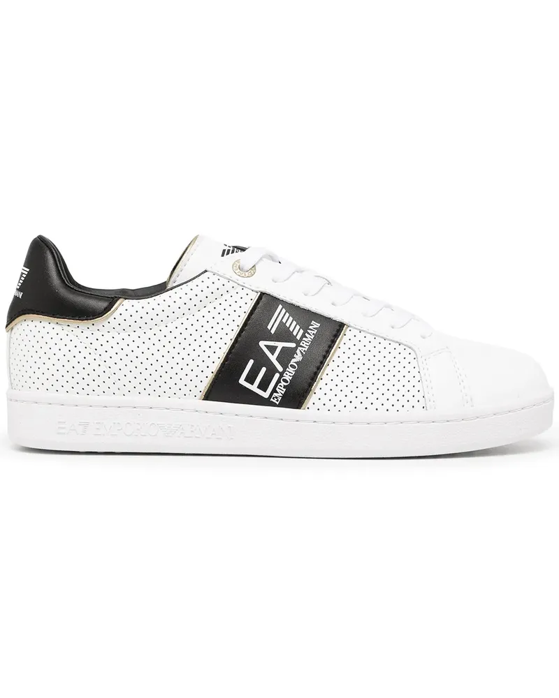 EA7 Perforierte Sneakers mit Logo-Streifen - Weiß Weiß